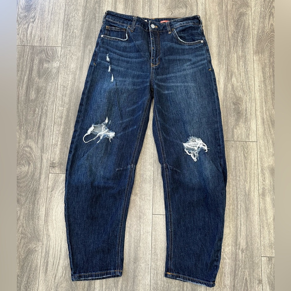 Anthropologie Pilcro The Bow Boyfriend Jean Sz 28 Barrel Wide Leg Distressed ￼